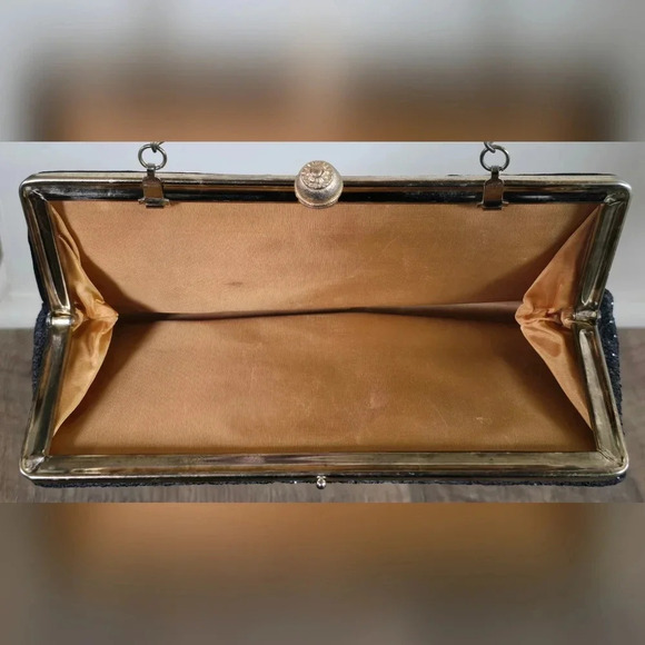 Beautiful Vintage Sparkly Black Glitter Clutch Purse Wristlet - Picture 7 of 7